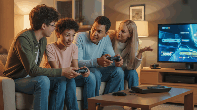 famille salon jeux video