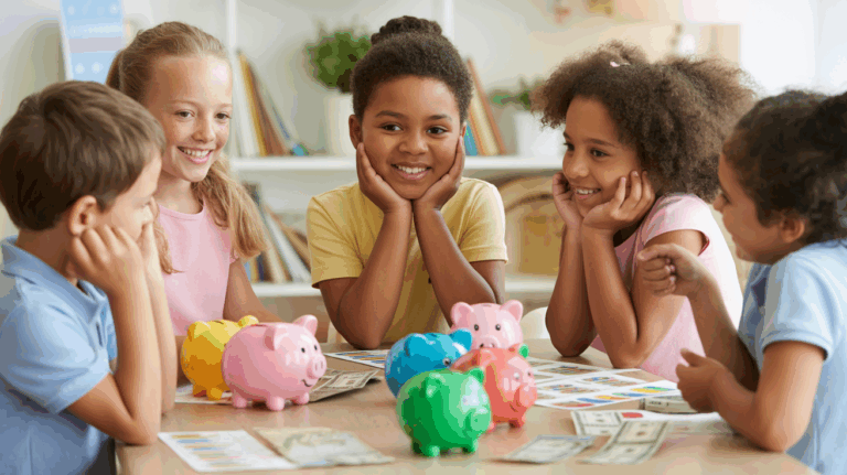 groupe enfants apprentis financiers