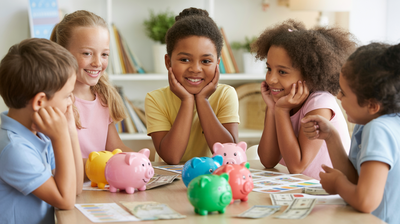 groupe enfants apprentis financiers