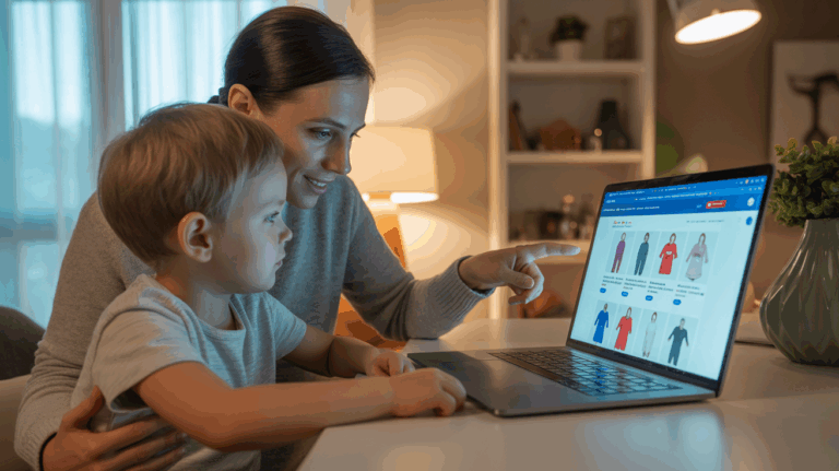 parent enfant shopping en ligne